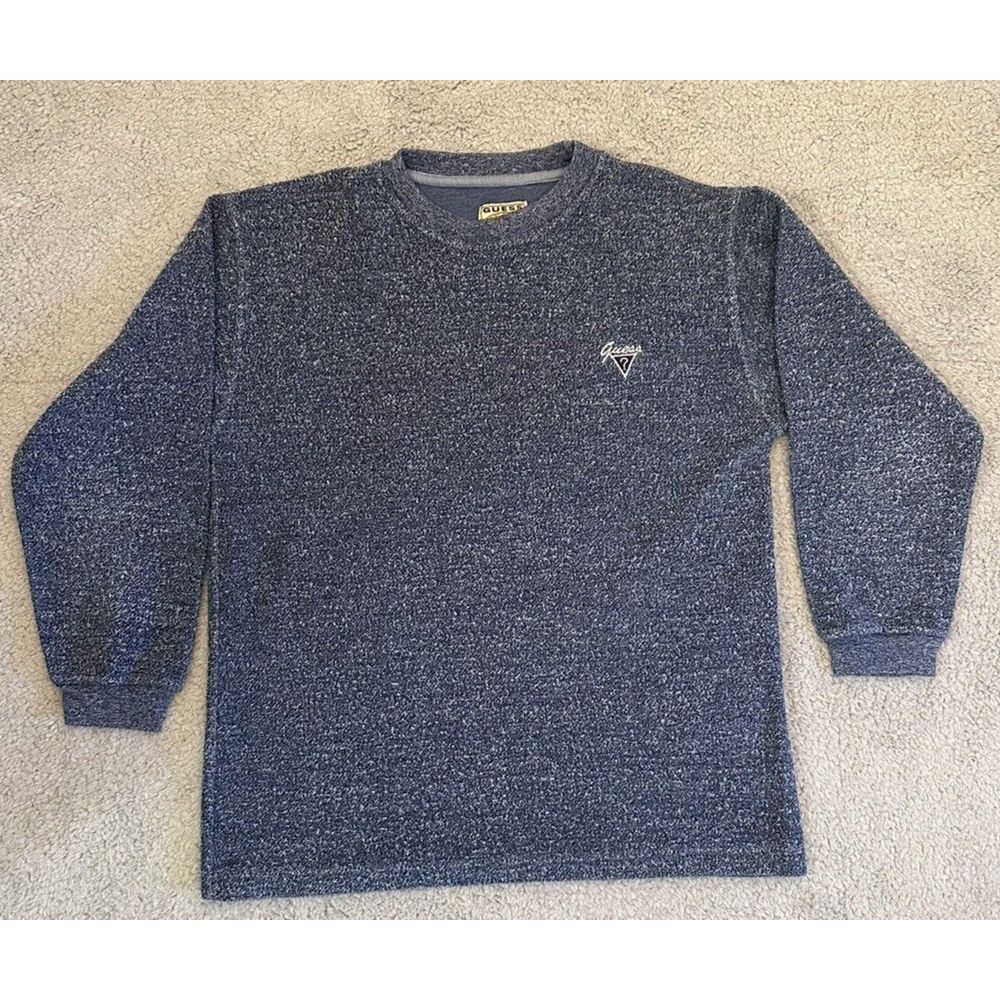 Vintage 90's Guess Crewneck Sweatshirt Women's XL Blue w/ Logo,‎ Runs Small READ
